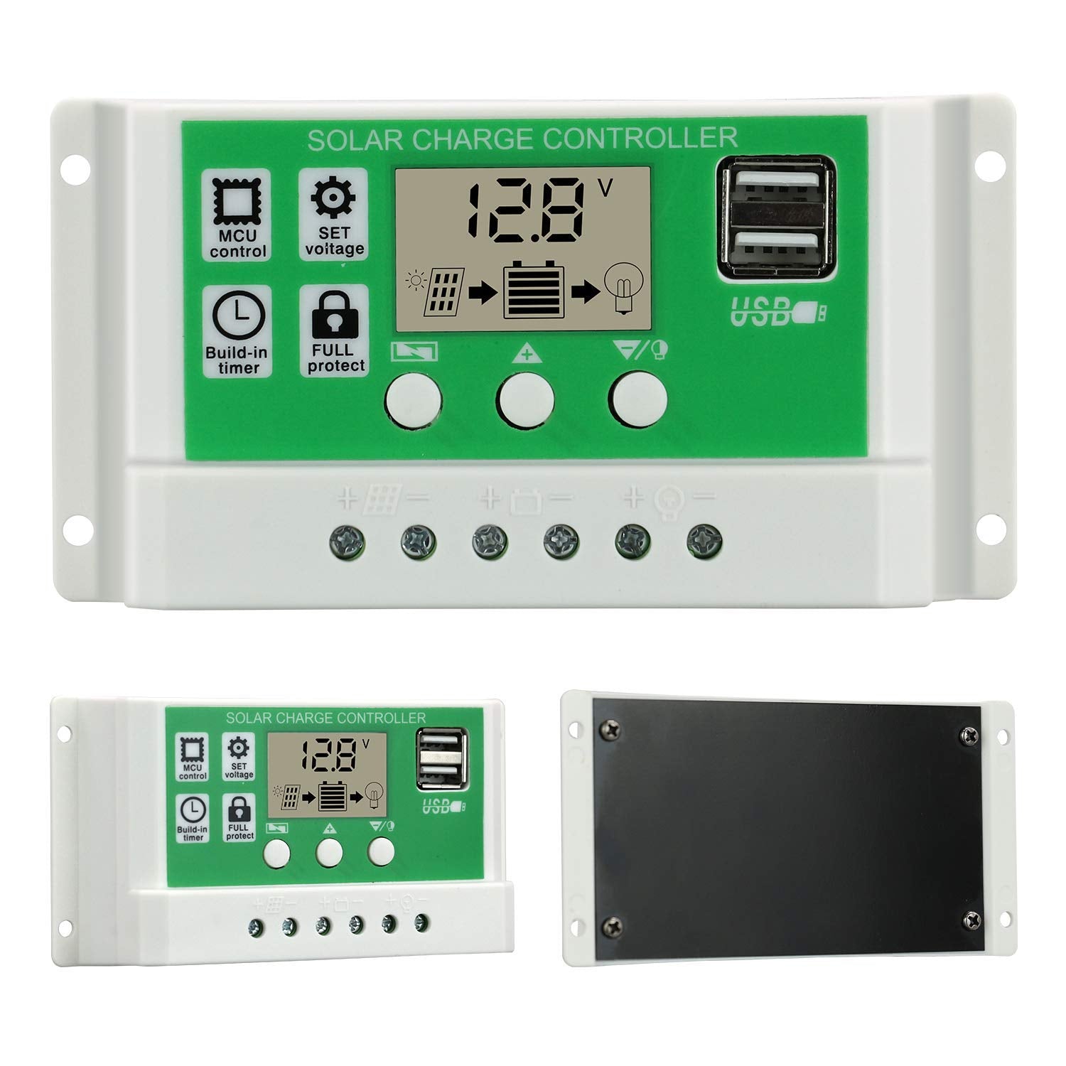 Verilux 10A Solar Charge Controller 12V / 24V, Solar Regulator Lithium Battery/Lead Acid with Dual USB LCD Display, Adjustable parameters Backlit LCD Display and Timing Settings Verilux 10A Solar Charge Controller 12V / 24V, Solar Regulator Lithium Battery/Lead Acid with Dual USB LCD Display, Adjustable parameters Backlit LCD Display and Timing Settings